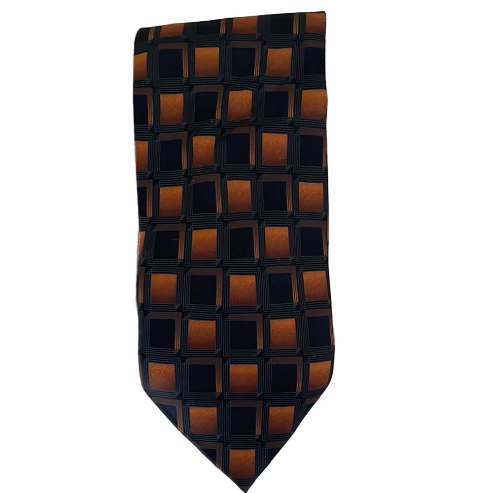 Croft & Barrow Black and Brown Geometric Silk Tie